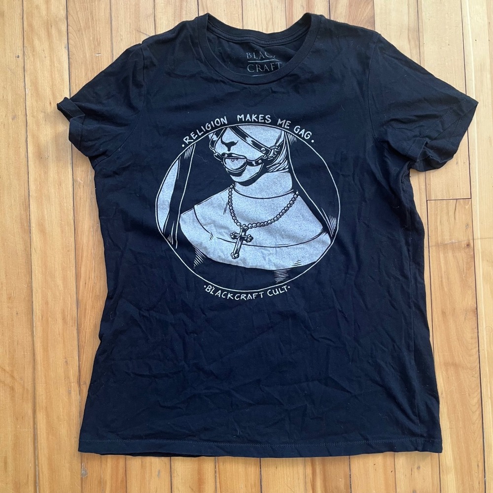 BlackCraft Cult Religion Makes Me Gag Nun Graphic T-Shirt Black Small S
